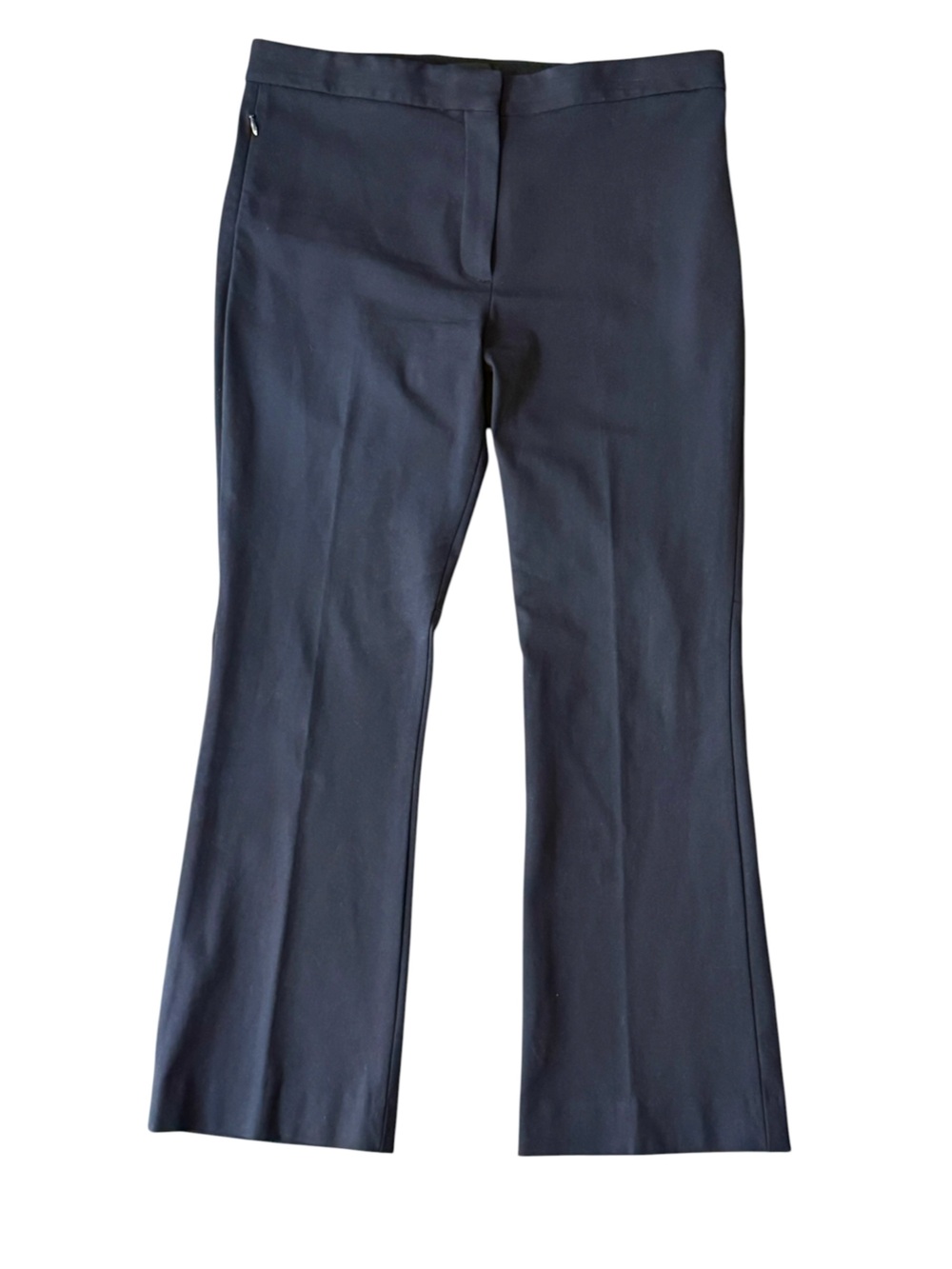 Theory Navy Ankle Pants Size 8 Cropped Kick Flare Side Zip Stretch